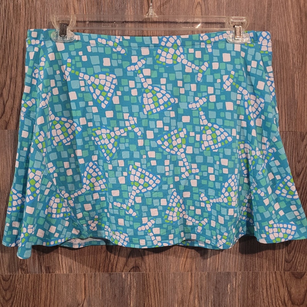 IBKUL Activewear Skort Size L Abstract Teal Quick Dry Cooling UPF 50+ Stretch